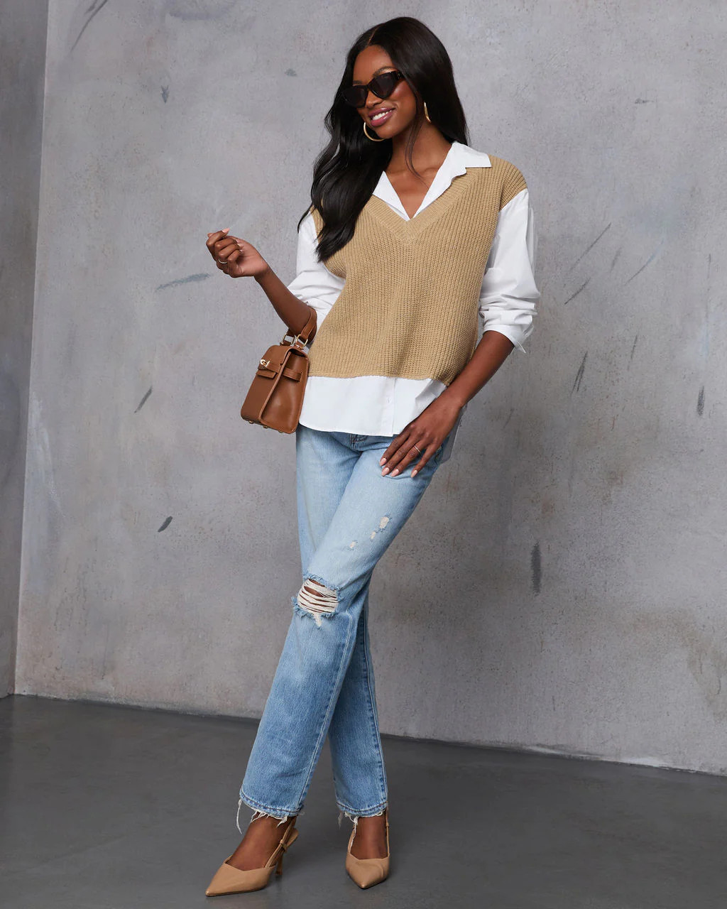 Iced Chai Long Sleeve Sweater Vest Top | VICI