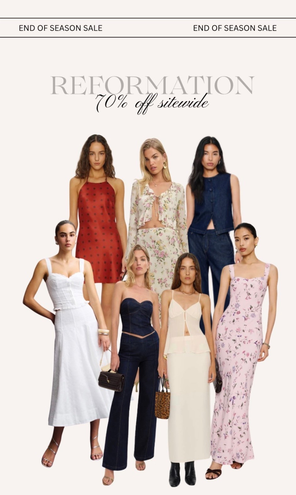 Reformation end of season sale up to 70%  off sitewide! 

#reformation #reformationdresses #reformationsale #reformationstyle #endofseasonsale #springstyle #matchingsets #floraldresses #weddingguestdresses #affordablestyle #datenightdresses #babyshowerdresses #bridalshowerdresses #eveningdresses #summerdresses #vacationdresses #birthdaydresses #barchelorettedresses 

#LTKValentine #LTKSaleAlert #LTKSeasonal