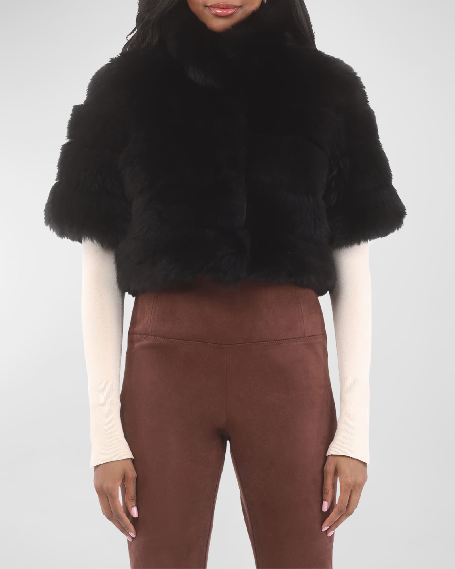 Gorski Reversible Merinillo Lamb Shearling Bolero Jacket With Cropped Sleeves | Neiman Marcus