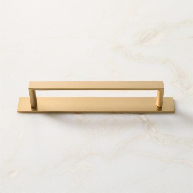 Damon handle with backplate in brushed brass, 6 inch