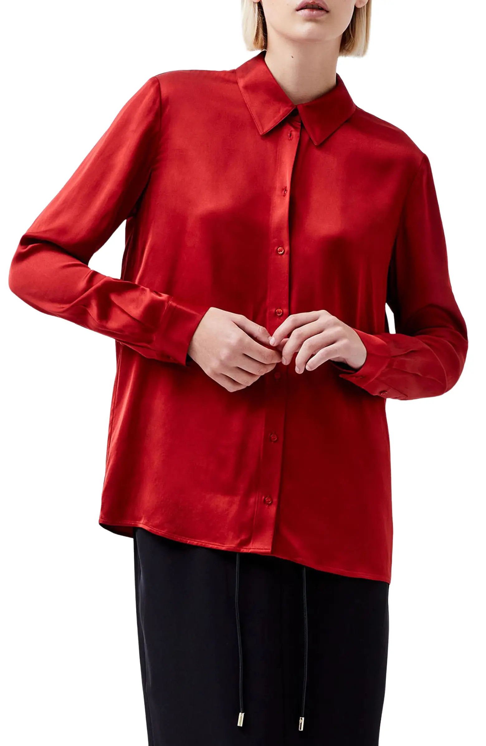 French Connection Ennis Satin Button-Up Shirt | Nordstrom | Nordstrom