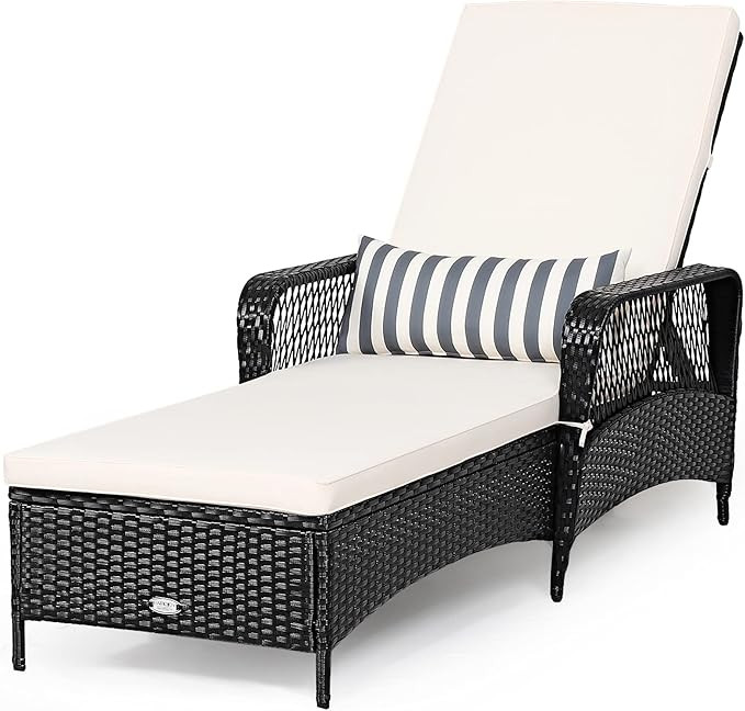 Tangkula Patio Wicker Chaise Lounge Chair, Outdoor Rattan Reclining Chaise w/ 6-Gear Adjustable B... | Amazon (US)