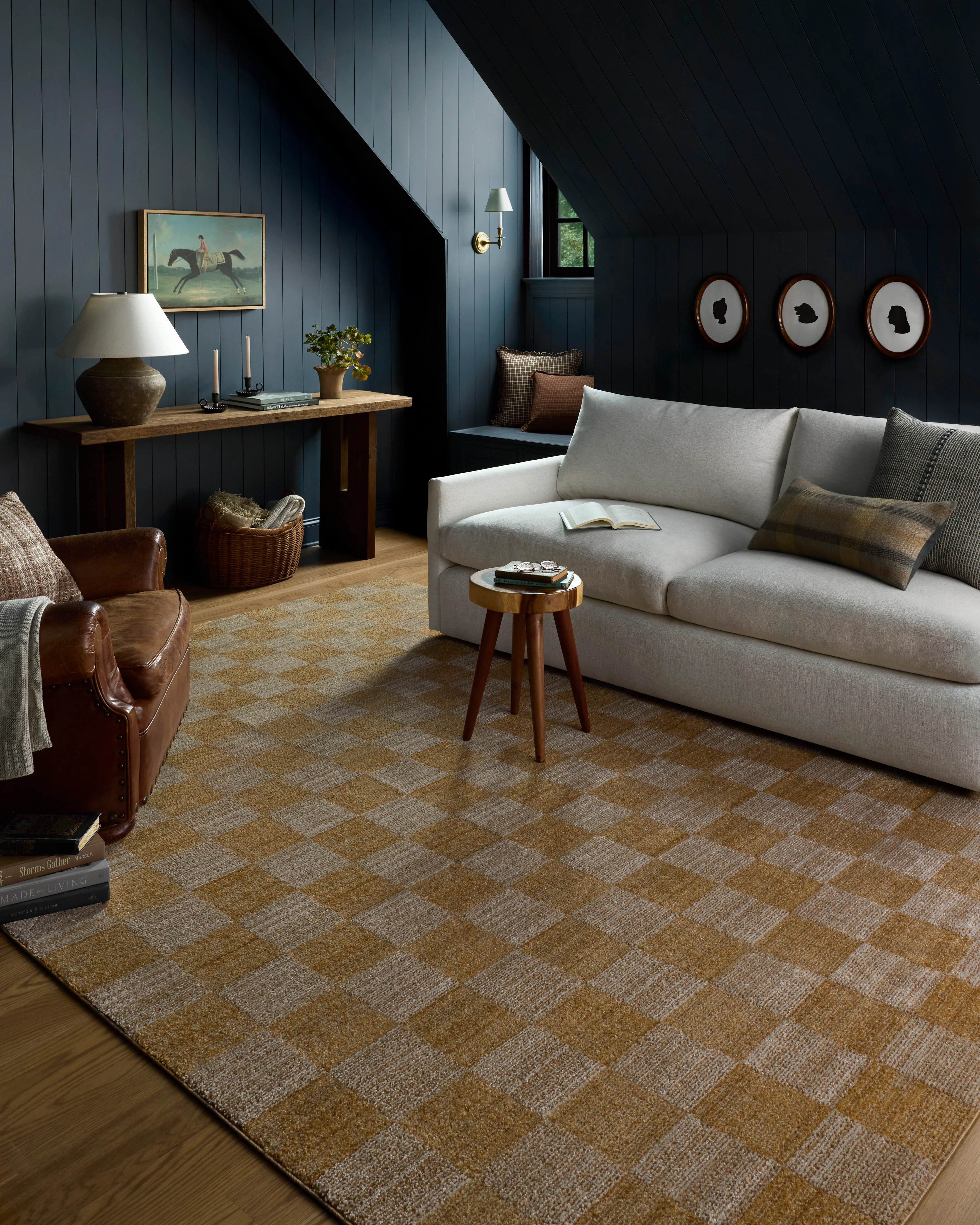 Calvin CLV-01 Apricot/Ivory Checkered Area Rug | Rugs Direct