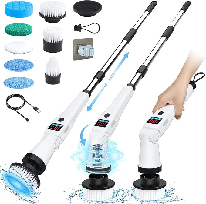Electric Spin Scrubber, Shower Scrubber with Long Handle & 3 Speeds, 5200mAh Rechargeable Cordles... | Amazon (US)