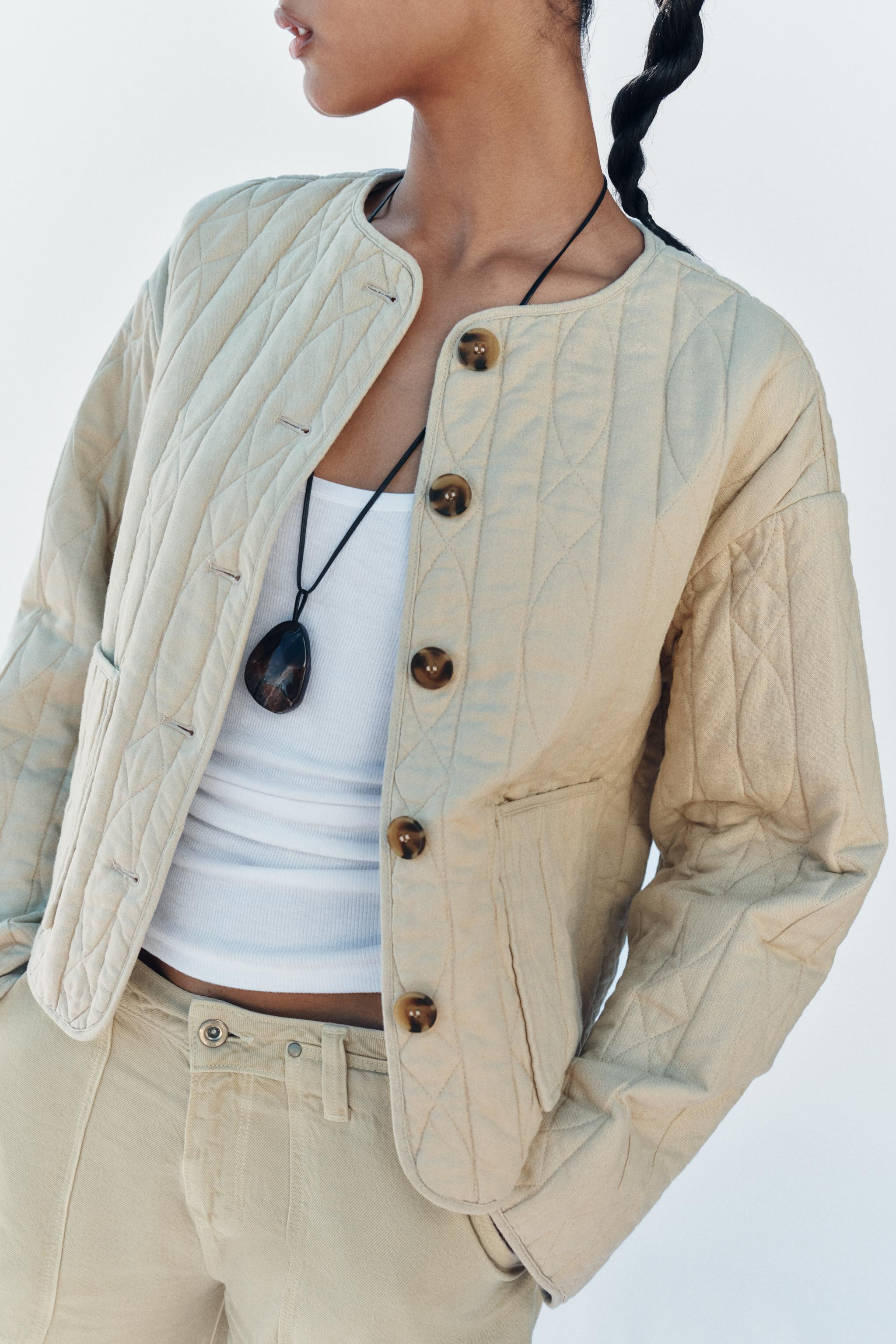 RUSTIC QUILTED LINEN JACKET | Zara US
