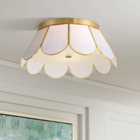 Eldridge 15 3/4" Wide Warm Brass and Seashell Ceiling Light - #5709H | Lamps Plus | Lamps Plus