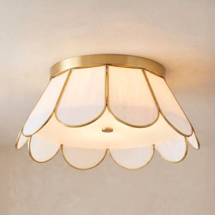 Eldridge 15 3/4" Wide Warm Brass and Seashell Ceiling Light