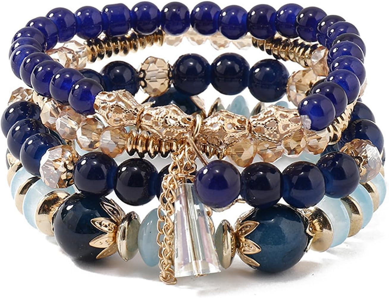 4Pcs Bohemia Multilayer Stackable Beaded Bracelets Set Colorful Crystal Stone Gold Beaded Stretch... | Amazon (US)