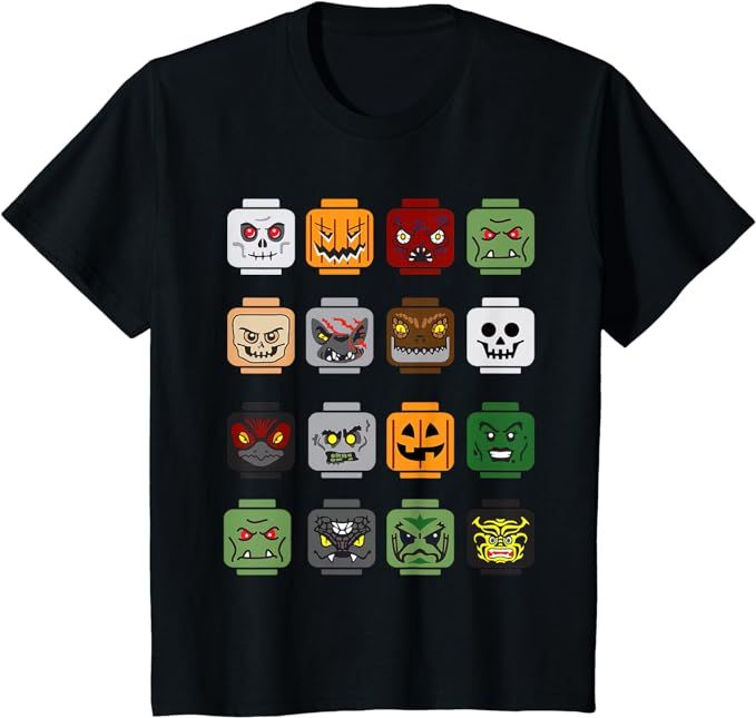 Halloween Block Brick Builder Head Pumpkin Ghost Zombie Kids T-Shirt | Amazon (US)