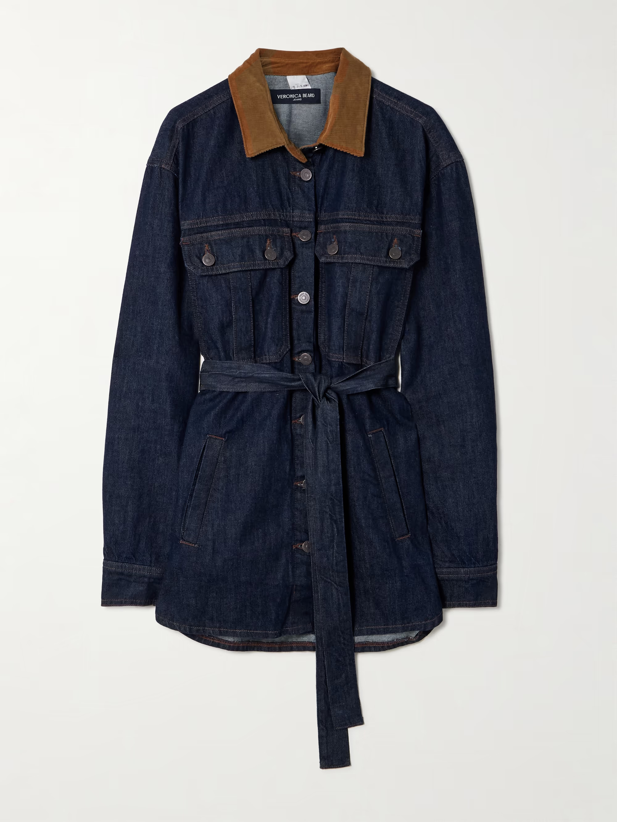 Mikaela belted corduroy-trimmed denim jacket | NET-A-PORTER (US)