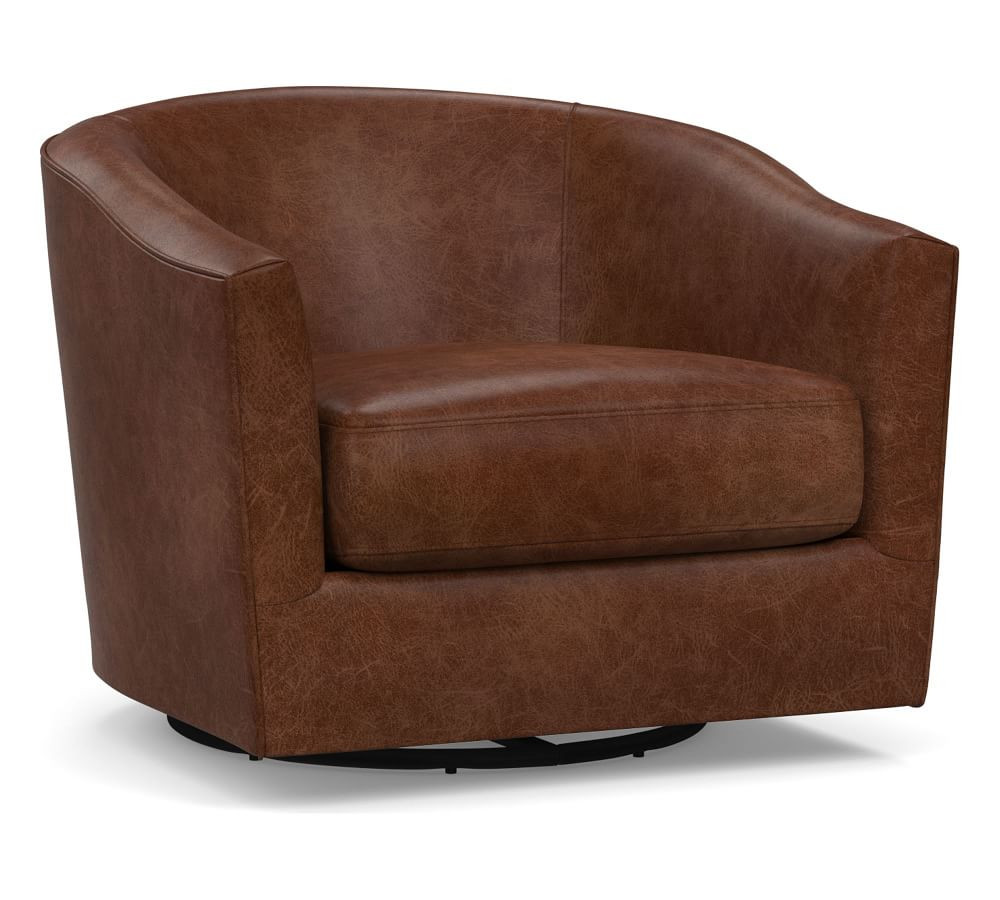 Harlow Leather Swivel Armchair | Pottery Barn (US)