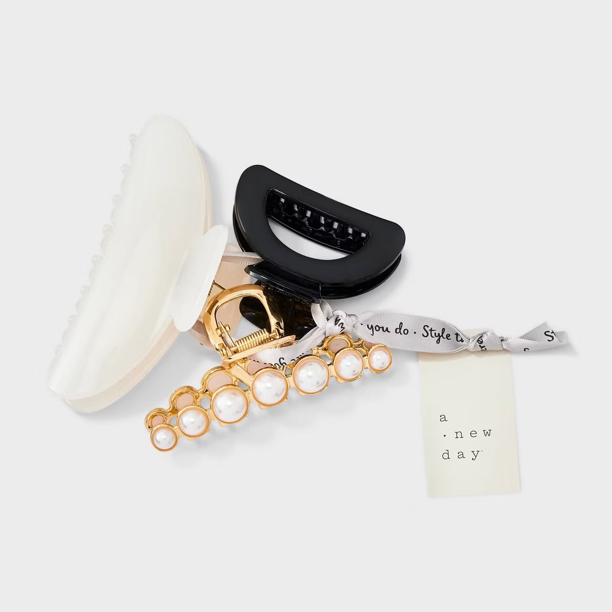 Classic Hair Claw Clip Set 3pc - A New Day™ Gold/Black/White | Target