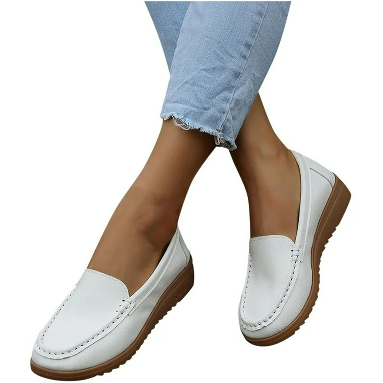 SHENGXINY Spring Ladies Genuine Leather Handmade Shoes Women Hook &Loop Flat Shoes Women 2022 Aut... | Walmart (US)