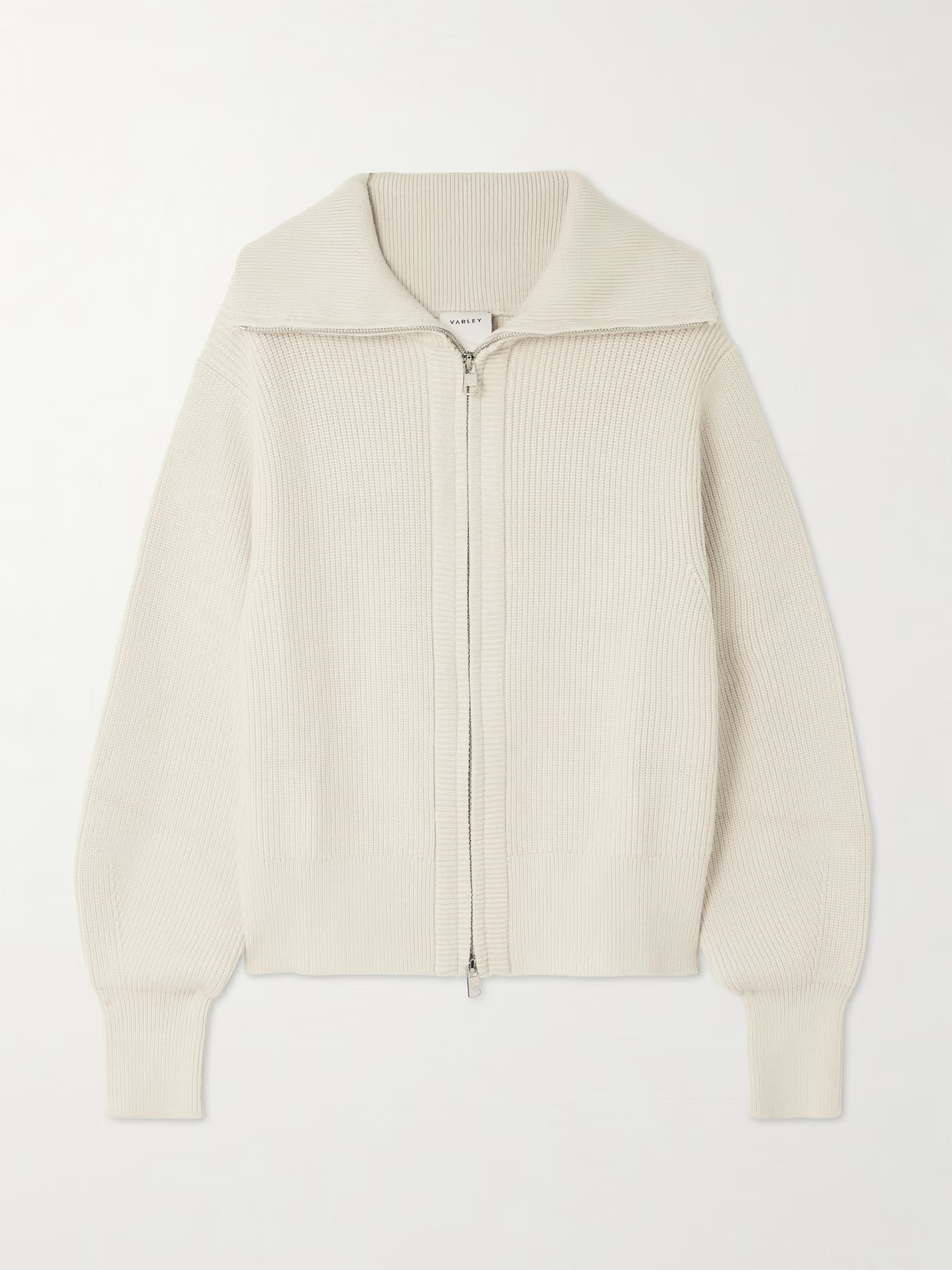 Varley - Enrico Ribbed-knit Turtleneck Cardigan - Cream | NET-A-PORTER (US)