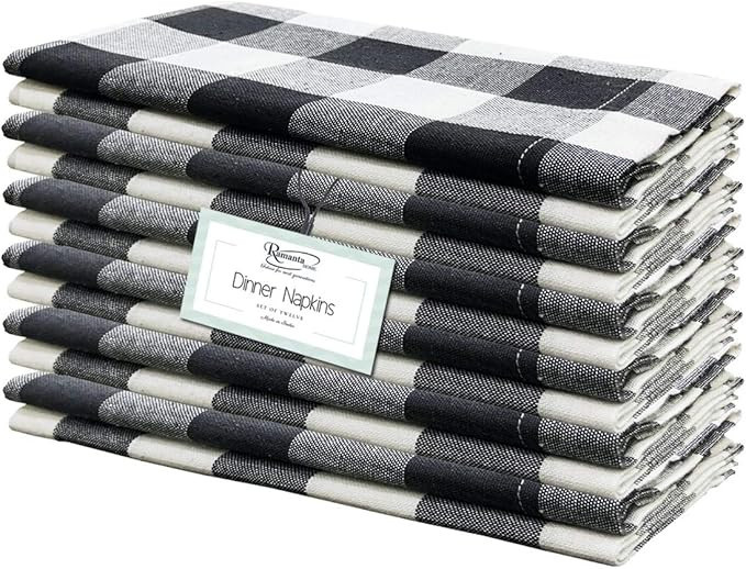 Cloth Dinner Napkin Gingham Plaid Check Fabric-18X18 Black White, Wedding Napkins, Cocktails Napk... | Amazon (US)