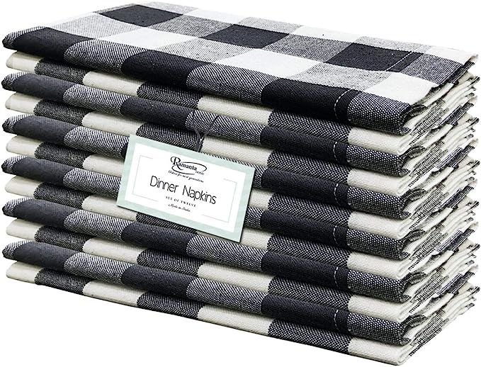 Cloth Dinner Napkin Gingham Plaid Check Fabric-18X18 Black White, Wedding Napkins, Cocktails Napk... | Amazon (US)