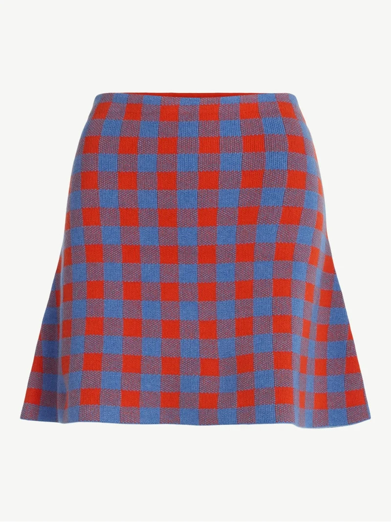 Free Assembly Women's Fit and Flare Plaid Mini Sweater Skirt, Sizes, XS-XXL | Walmart (US)