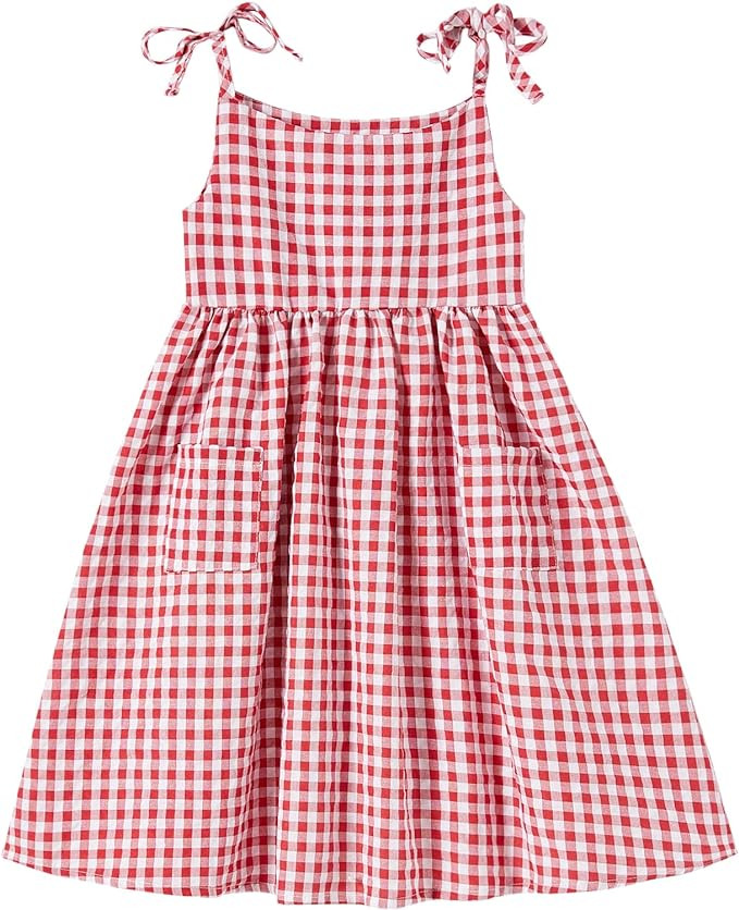 Rysly Girls Cotton-Linen Sleeveless Dress with Shoulder Straps and Pockets Toddler Girls Sundress | Amazon (US)