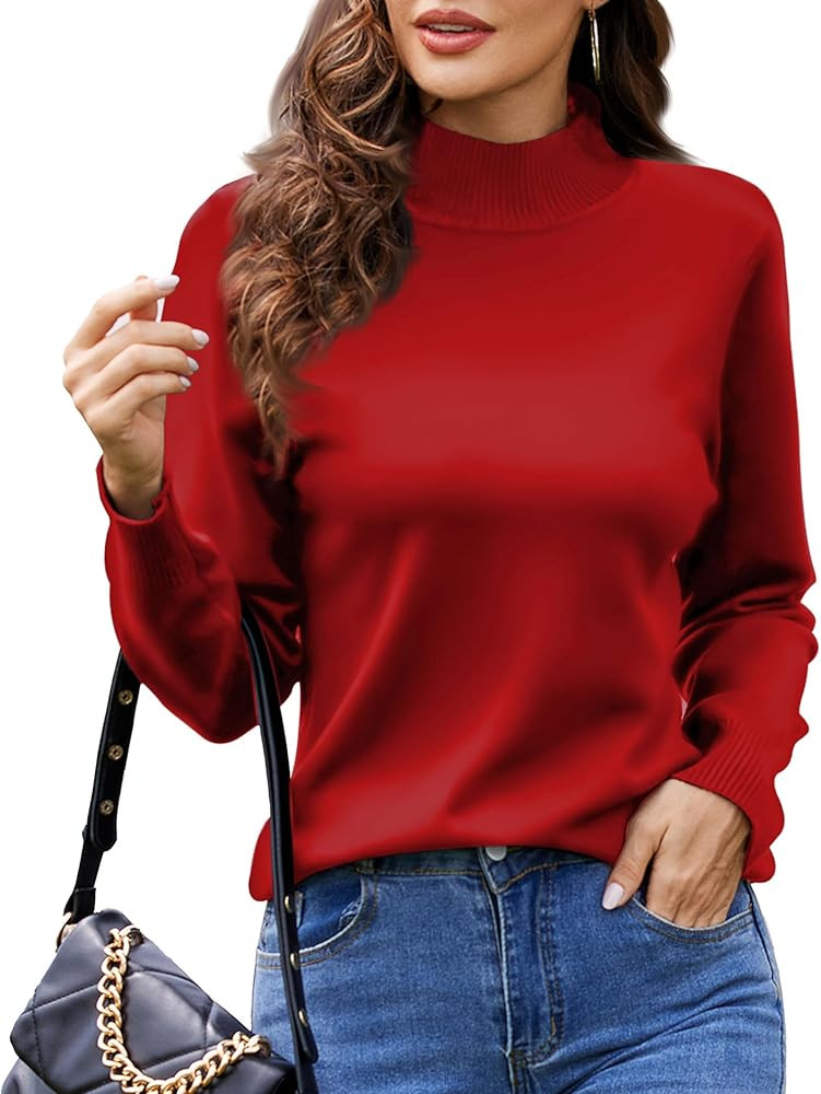 Women's Long Sleeve Mock Turtleneck Knit Pullover Slim Fit Base Layer Sweater Tops | Amazon (US)