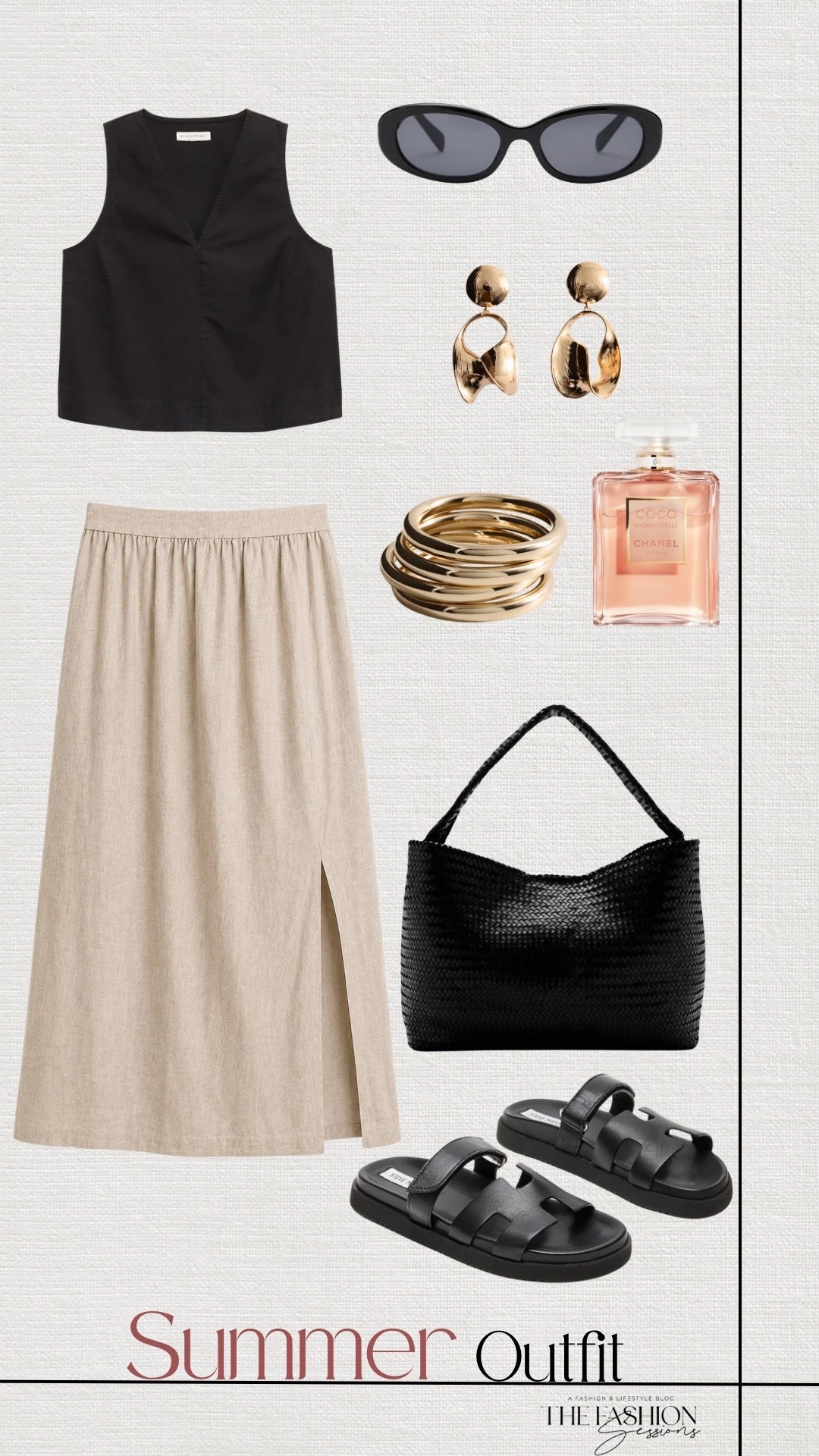 Summer Outfit | Linen Skirt | Linen Top | Black Sandals | Black Woven Bag | Coco Chanel |

#LTKootd #LTKSeasonal