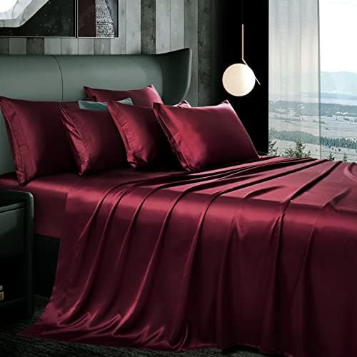 Manyshofu 7Pcs Maroon Satin Sheets California King Silky Satin Bed Sheets Set, Luxurious & Soft S... | Amazon (US)