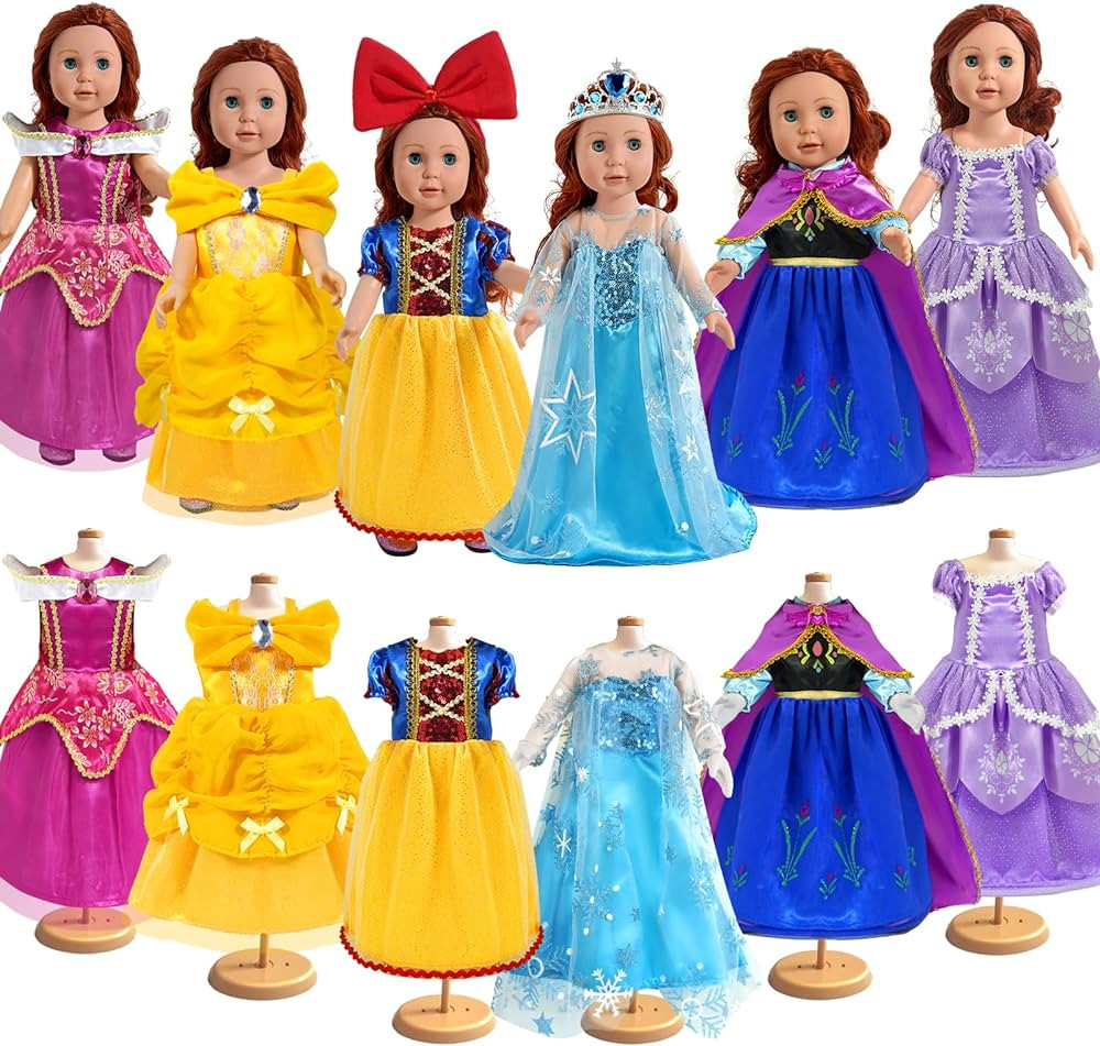 18 inch Doll Clothes Accessories - 6Pcs Different Princess Costume Dress | Amazon (US)