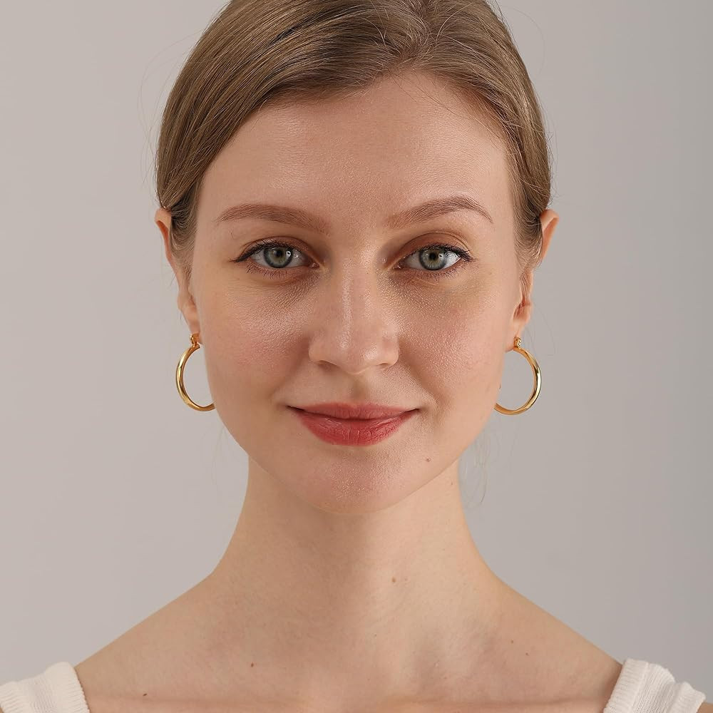 4mm Thick Gold Chunky Earrings Steling Silver Post Hoops Earrings For Women Hollow Tube Hoops Ear... | Amazon (US)