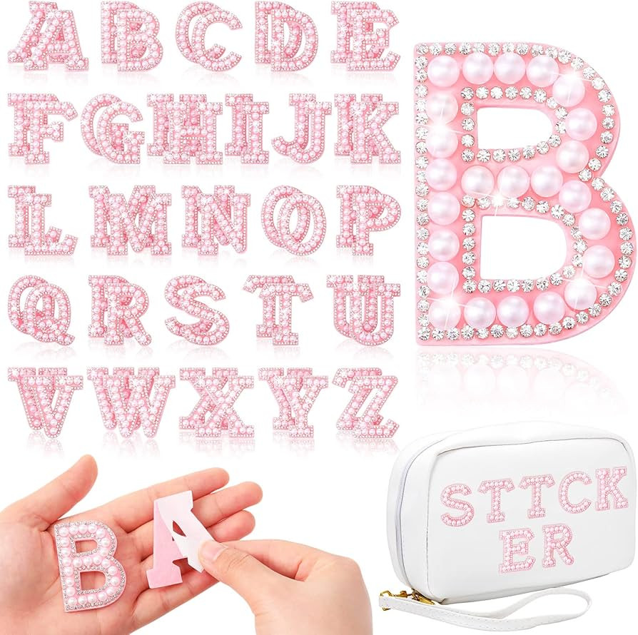 WILLBOND 52 Pieces Self Adhesive Pearl Rhinestone Letter Patches A-Z Bling Rhinestone Letter Stic... | Amazon (US)