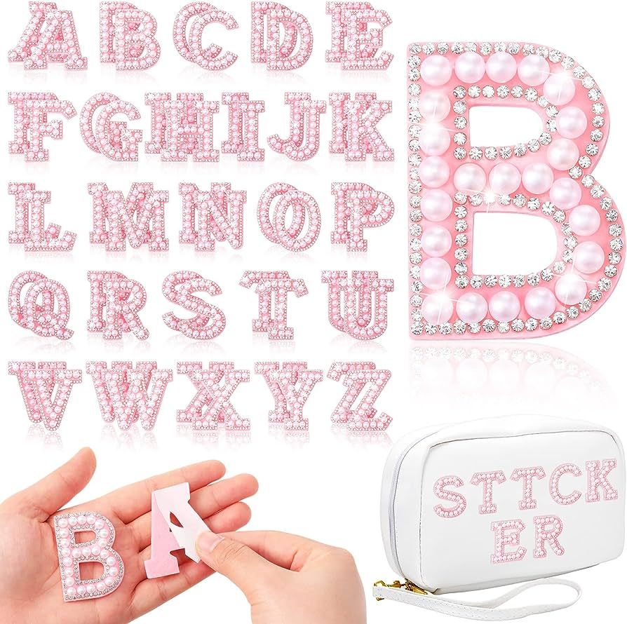 52 Pieces Self Adhesive Pearl Rhinestone Letter Patches A-Z Bling Rhinestone Letter Stickers Glit... | Amazon (US)