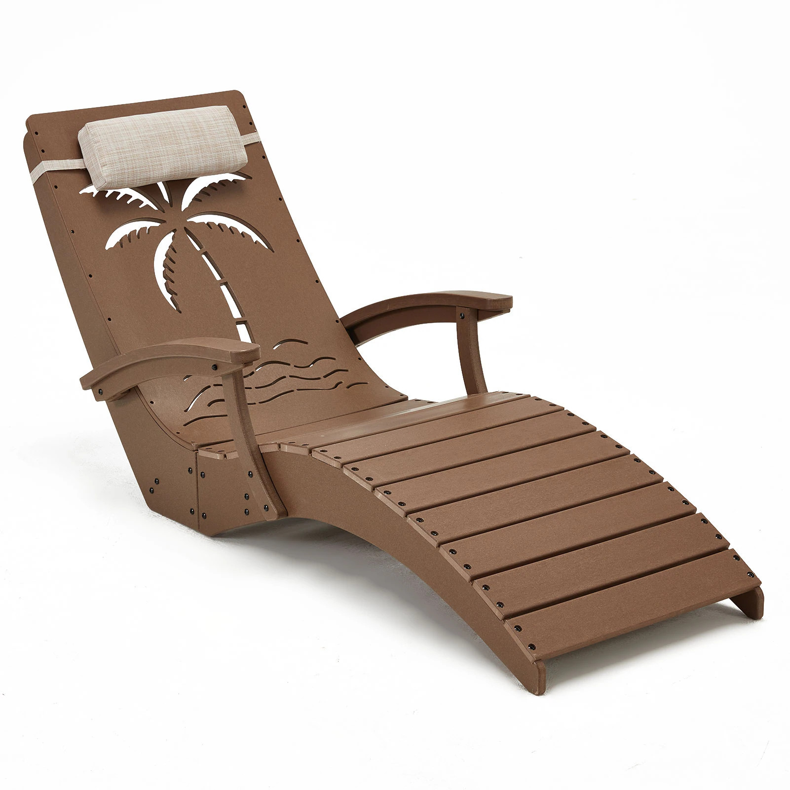MiniEpic In Pool Lounge Chairs Set of 2 HDPE Pool Chaise Lounger with Armrests Adjustable Headrest Carry Handle Palm Tree Design Teak one_size | Lowe's