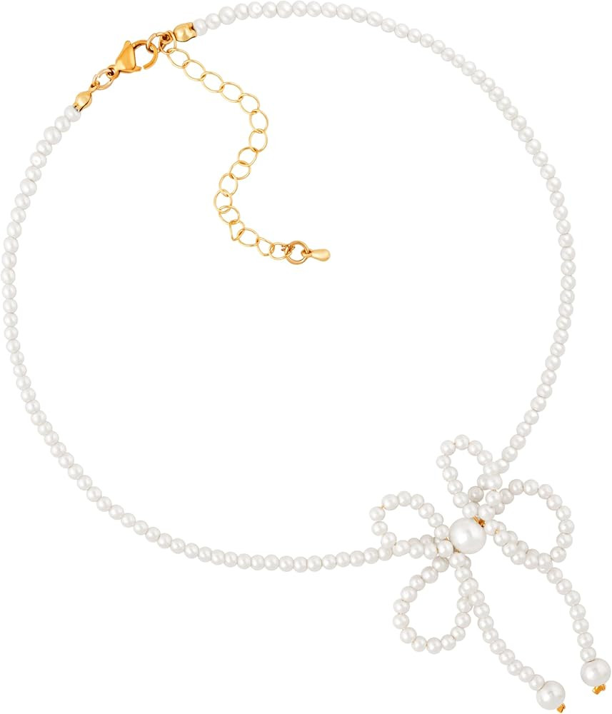 Chunky Bow Coquette Choker Necklace Jewelry for Women, Bow Old Money Beaded Necklaces Outfit Aest... | Amazon (US)