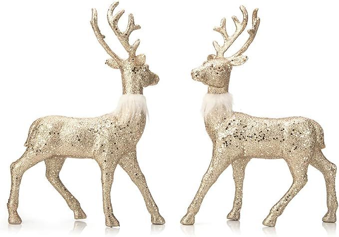 ARCCI Reindeer Decorations Standing Christmas Figurines Deer, Gold Glitter Holiday Reindeer (Cham... | Amazon (US)