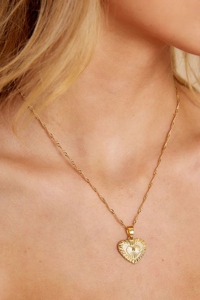 Sacred Heart Gold Necklace | Red Dress 