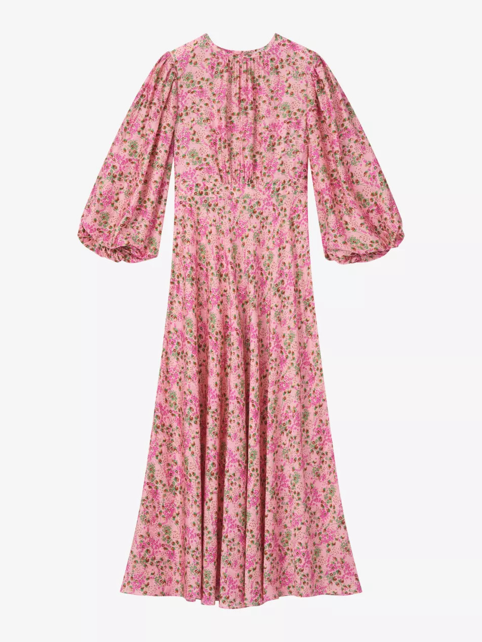 Lois meadow-print balloon-sleeve silk-blend midi dress | Selfridges