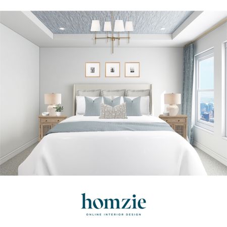 We loved designing this organic coastal bedroom for our virtual interior design client. This space features a textured grass cloth wallpaper, an upholstered storage bed, matching nightstand and dresser, and chambray blue linen drapery. 

Work 1:1 with a Homzie virtual interior designer for a low flat-rate and receive a custom, shoppable decorating plan! - all online.  Get started homziedesigns.com/work-with-us 
 

#LTKSaleAlert #LTKFindsUnder100 #LTKHome