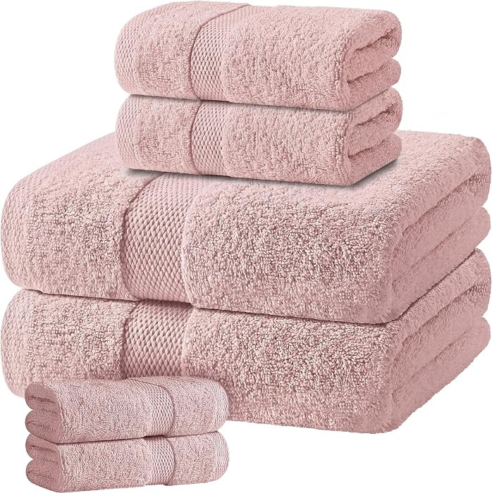 White Classic Pink Bath Towel Set of 6-100% Cotton Highly Absorbent Towels for Bathroom, 2 Luxury... | Amazon (US)