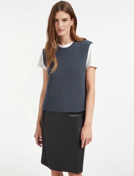 Janie Wool Round Neck Sleeveless Jumper - Denim Blue | Cefinn