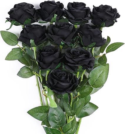 JUSTOYOU 10 PCS Halloween Black Flower, Artificial Roses Flowers, Realistic Blossom Roses, Real T... | Amazon (US)