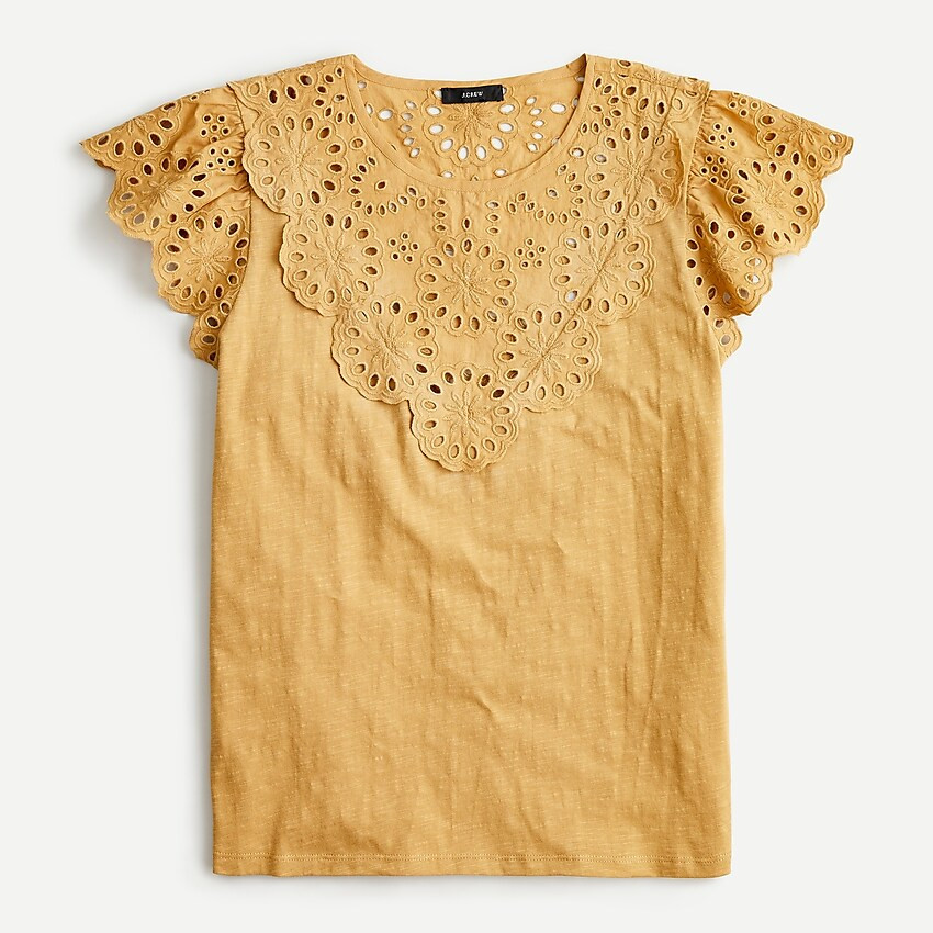Embroidered eyelet flutter-sleeve T-shirt | J. Crew US