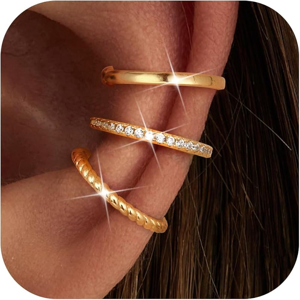MILACOLATO 3Pcs Ear Cuffs Non Piercing - 14K Gold Plated/Sterling Silver Ear Cuff Earrings for Wo... | Amazon (US)