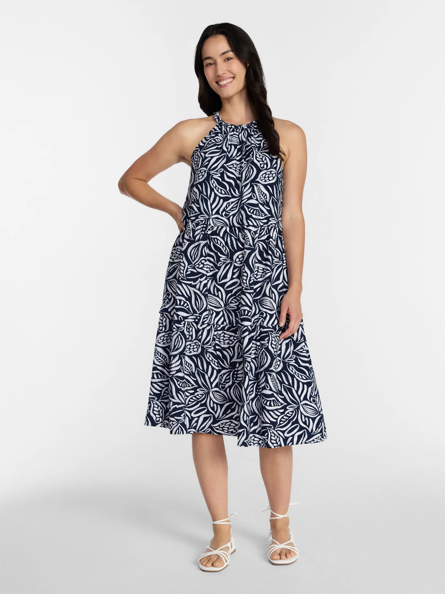 Time and Tru Women's Braided Neck Midi Dress, Sizes XS-XXXL | Walmart (US)