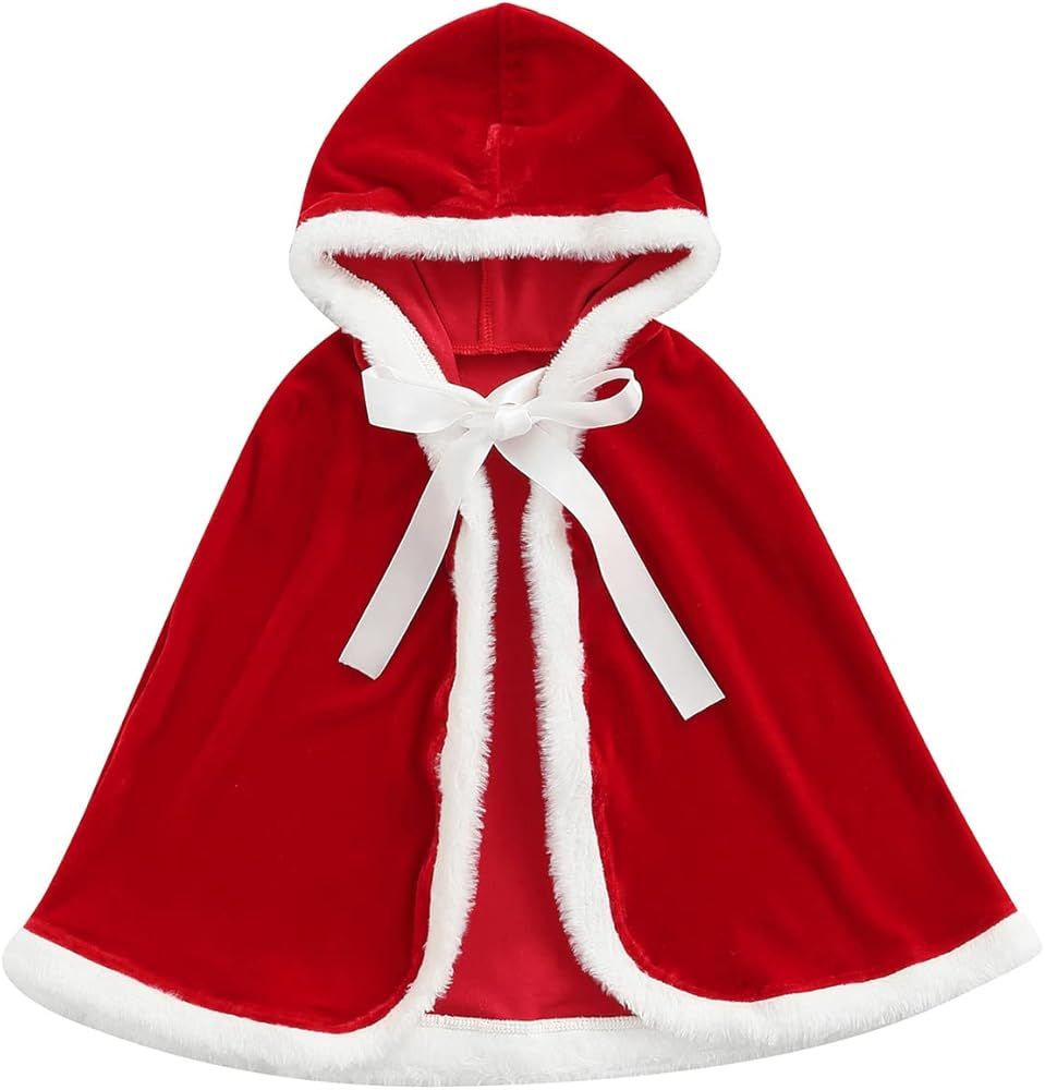 Yccutest Toddler Baby Girl Christmas Cape Costume Hooded Velvet Cloak Kids Santa Claus Outfit Little | Amazon (US)