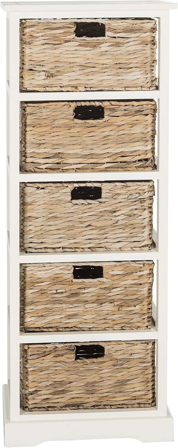 SAFAVIEH Home Collection Vedette Distressed White 5-Drawer Wicker Basket Storage Tower (Fully Ass... | Amazon (US)