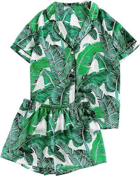 Floerns Women's Notch Collar Print Sleepwear Two Piece Pajama Set | Amazon (US)
