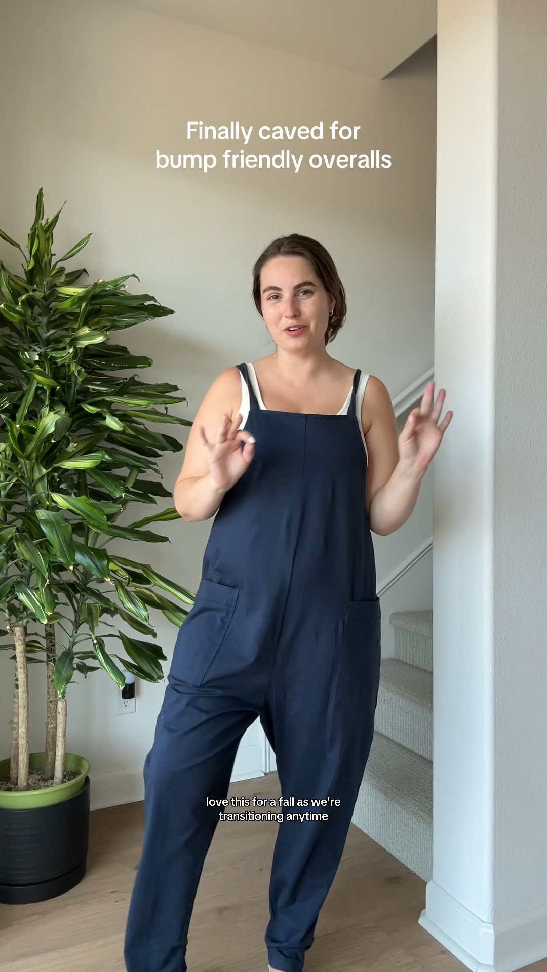 This is gonna be a go-to fall item for sure 😍 I am NOT usually a jumper or overalls girl but I actually love this. Use code INFG-25JULIAGRACECOOK10 for 10% off your first Quince order. #quincepartner #bumpfriendly #pregnant #pregnancy #maternitystyle