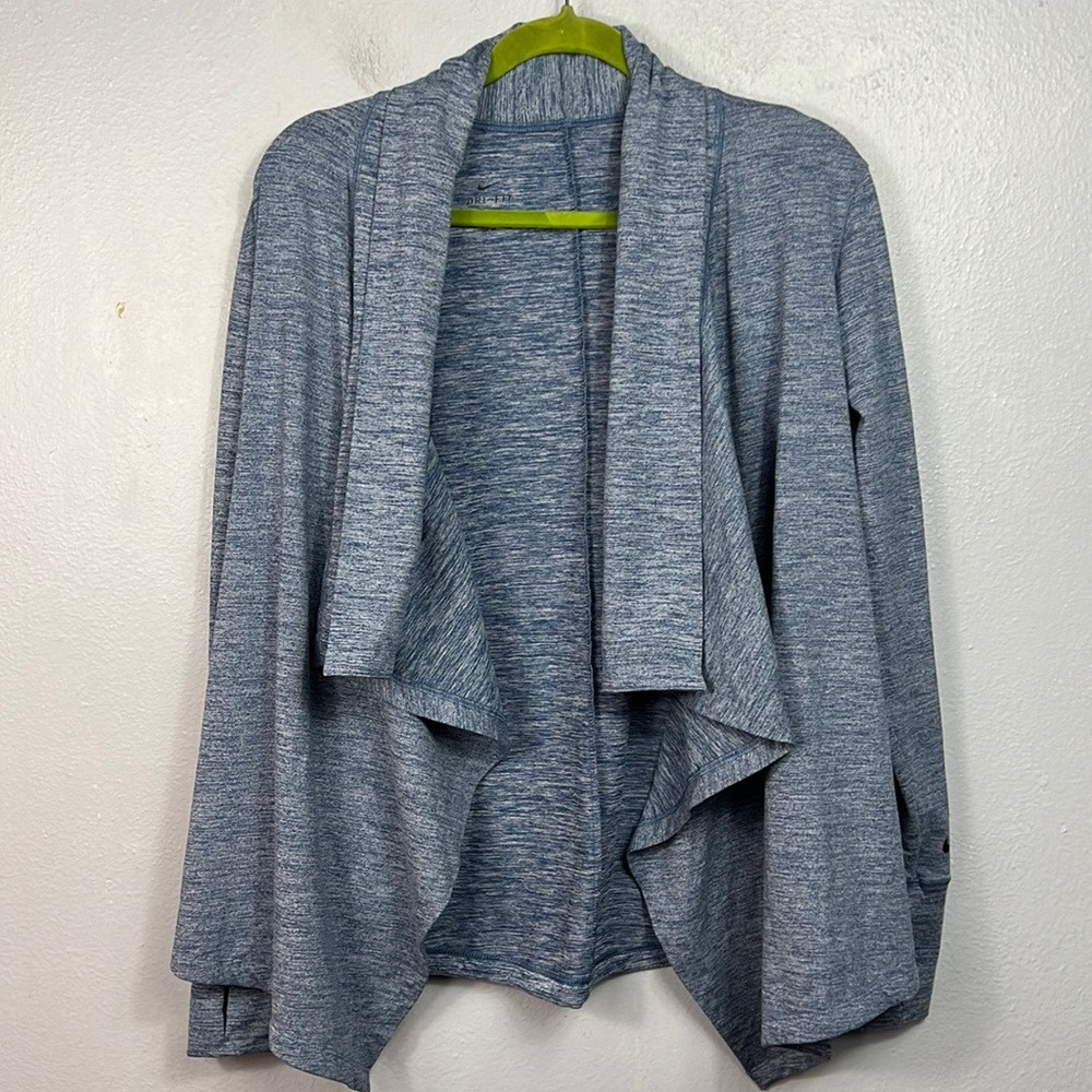Nike Dri-Fit Blue Marled Waterfall Open Front Long Sleeve Cardigan Medium | Poshmark