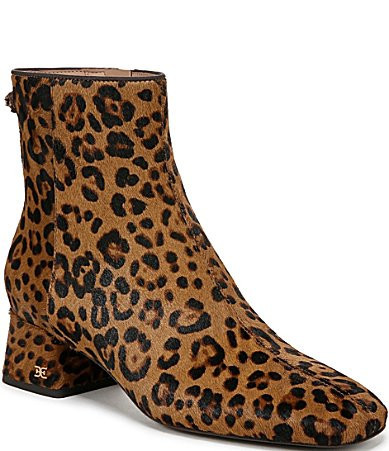 Sam Edelman Paige Leopard Print Calf Hair Leather Square Toe Dress Booties - 8 | Dillard's