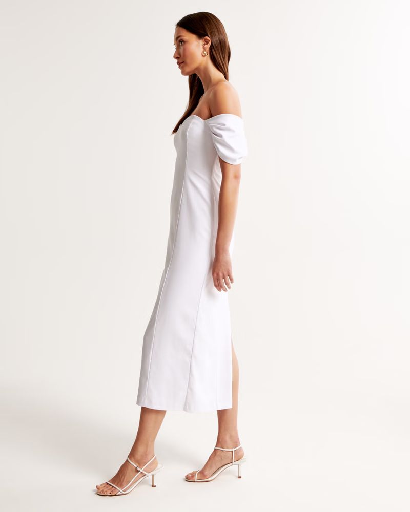Women's Clean Off-The-Shoulder Midi Dress | Women's Dresses & Jumpsuits | Abercrombie.com | Abercrombie & Fitch (US)