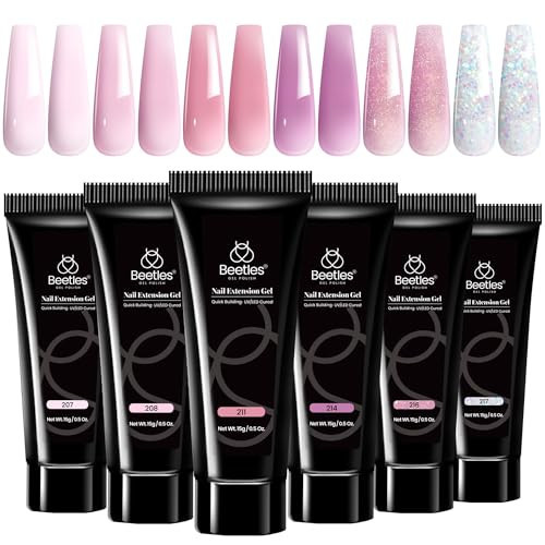 Beetles Poly Nail Gel 6 Colors Rose Love Poly Extension Gel Nail Kit Nude Pink Glitter Colors Nail Builder Gel Manicure DIY Home Salon Gift for Women Girls | Amazon (US)