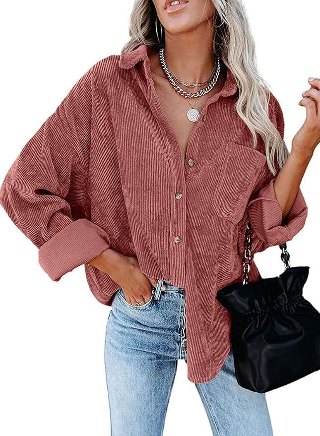 MIHOLL Women Corduroy Long Sleeve Button Down Collared Shirt Jacket Tops | Amazon (US)